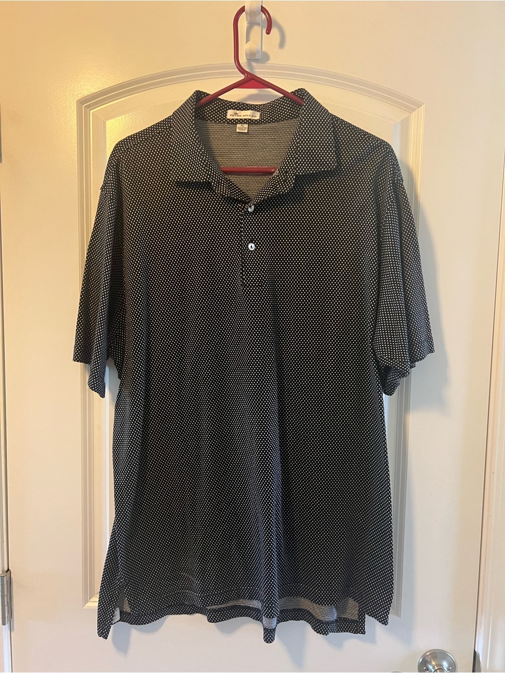 Peter Millar Black Polo with White Microdot Print